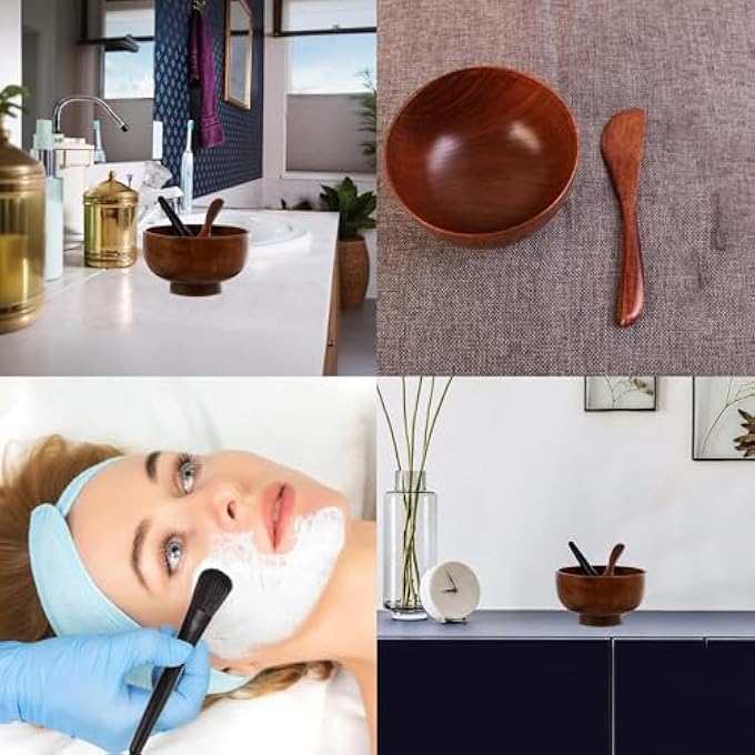 Bukela FACE MASK MIXING BOWL SET, 3PCS WOODEN WITH SPATULA MIXING SPOON KIT FOR DIY MAKING MASK NATURAL WOOD COSMETIC MIX BOWL FACIAL SKIN CARE TOOLS FOR WOMEN - Image 2